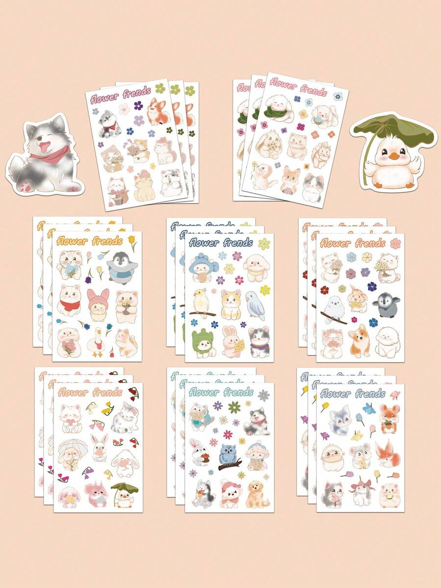 8pcs Graffiti Animal Floral Stickers One Time Use Self Adhesive Cute Art Design Pattern Suitable For Scrapbooking Fridge Organiser Table Bookshelf Luggage Guitar Decoration Decals Not Repeat Perfect For Party Supplies