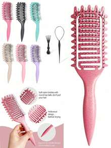 1pc Solid Color Curling Hair Brush, Made Of Nylon And Buckwheat Straw, Massage Function, Suitable For Dry And Wet Hair, Detangle And Smooth Hair, Suitable For All Styles And All Women With Curly Hair, Compact And Portable, Great Gift For Valentine's Day, Hair Accessories, Hair Styling Kit, Hair Tool Kit, Home Beauty Women Accessory Gifts ,Comb Hair ,Hair Styling Tools
