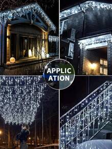 1pc Solar-Powered String Lights, 97/160 LED Solar Icicle String Lights, Outdoor Waterproof Fairy Lights ,Curtain String Light For Garden, Yard, Halloween, Christmas, Thanksgiving, Parties, Camping, Weddings & Birthdays - Waterproof, 8 Flashing Modes