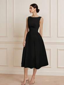 Women's Fashionable Solid Color Short Round Neck Dress