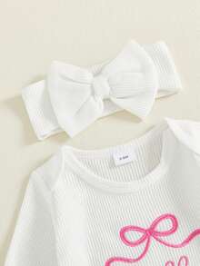 Nebworn Baby Girl Waffle Knit Romper Long Sleeve Ruffle   Fall Winter Clothes Coming Going Home Outfit - 白色 - 查看 5