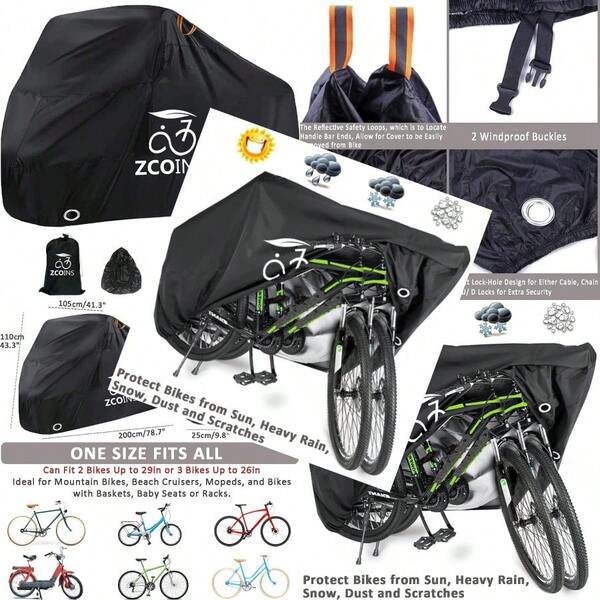 Bike Cover For 2 Or 3 Bikes With Storage Bag For Outside 210T Extra Heavy Duty Waterproof Anti Rain Dust UV Protective Bicycle Cover Storage For Mountain Bike