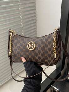 3 Colors Available Minimalist French Crescent Bag, High-Quality Niche Exquisite Crossbody Bag, Niche Letter Print Women's Handbag, M-Shaped Metal Decor, Adjustable Leather Strap, Lightweight Versatile Fashion Shoulder/Underarm Bag For Outing, Shopping, Commuting - Multicolor - View 14