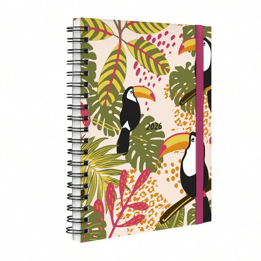 iscool Agenda Planner Semanal Plus 2026 Tropical Tucano Rosa - Rosa - Visão 1