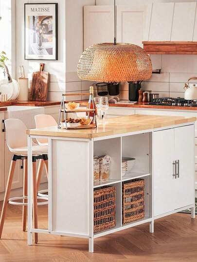 SoBuy Kitchen Island Storage Cupboard Sideboard Kitchen Breakfast Dining Bar Table Bar Cabinet White And Natural W170 X D60 X H89cm KNL09-WN