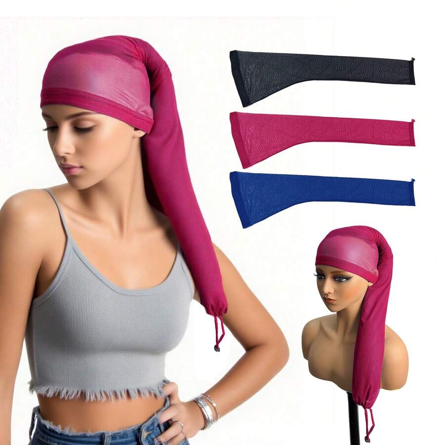 1pc Black Blue Pink Braiding Hair Sleeve For Dreadlocks Hair Extension Extra Long Sleeve With Elsatic Band For Crochet Hair Ultra Strech Dreadlock Tube Sleeve Jumbo Dreadlock Cap Head Wrap For Long Hair Styling Strechy Mesh Crochet Hair Net - Multicolor - View 1