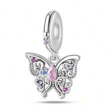 1Count DIY Romantic Classical Pink Purple Zirconia Butterfly, Flower, Animal Series Bead Hanging, Suitable For Pandala Bracelet, Fashionable And Exquisite For Daily Wear, Holiday Gift