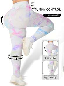 Plus Size Women Seamless High-Waisted Yoga Pants, Oversized Yoga Pants Are Very Fat, Can Be Worn With A High Waist And Nude. They Are 9/10 Plus Size Leggings, Yoga Pants And Leggings Yoga Pants Plus Size Plus Size Gym Clothes Tie-Dye - 白印花 - 查看 3