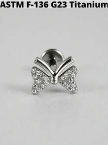 1PC G23 Titanium Marquise Zirconia Labret Lip Studs Internal Thread CZ Snake/Butterfly/Flower Ear Cartilage Tragus Helix Earring Lobe Piercing Jewelry - As Shown - View 21