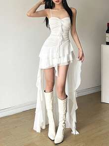 Váy hai dây trễ vai thời trang cạp cao ôm sát màu trơn Dazzle - trắng - Xem 8