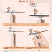 1 件装喷枪套件，带压缩机、喷枪 - 48PSI 高压、可调节三档、防堵塞气刷套装，无绳可充电，带 0.3 毫米喷嘴和清洁刷，适用于美甲、绘画和蛋糕装饰