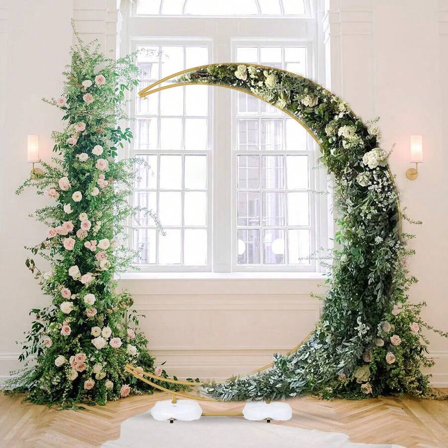 6.9ft Golden Moon Wedding Arch Backdrop Stand, Metal Crescent Moon Arch For Wedding Ceremony, Bridal Shower, Birthday Party, Anniversary Backdrop Decoration, Indoor & Outdoor Use,Halloween Decoration - 金色的 - 查看 1