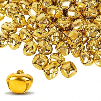 100 piezas de campanas artesanales de 0.6 pulgadas, campanas de cascabel, campanas mini DIY, sonido auspicioso fuerte, adecuadas para decoraciones de árbol de Navidad, decoraciones navideñas, regalos de fiesta, decoración del hogar, decoración de habitación, invierno