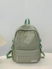 1个纯色休闲学院风双肩包，带笔记本电脑隔层，大容量学生背包，轻便旅行包，男女皆宜，非常适合日常使用、外出、上学和返校。