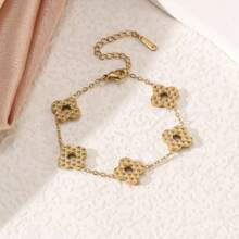 18k金不锈钢四叶草花朵图案时尚女士手链