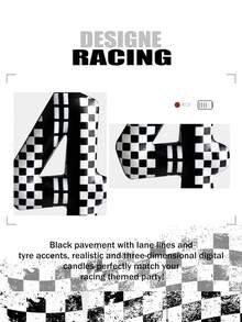 Black & White Plaid Racing Number 0-9 Birthday Theme Anniversary Celebration Party Cake Decorative Candles - Multicolor - View 5