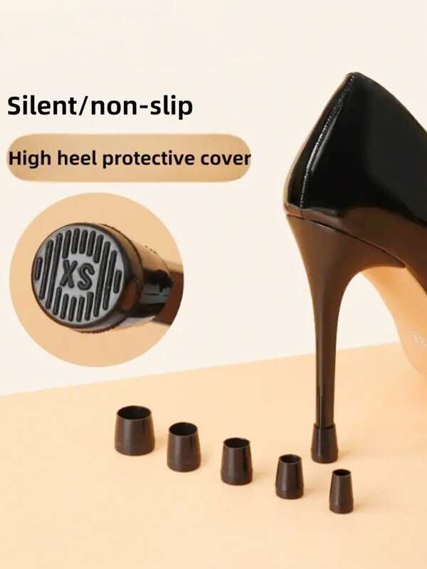 10pcs Black High Heel Protector Covers, Wear-Resistant, Non-Slip, Noise Reduction Heel Caps