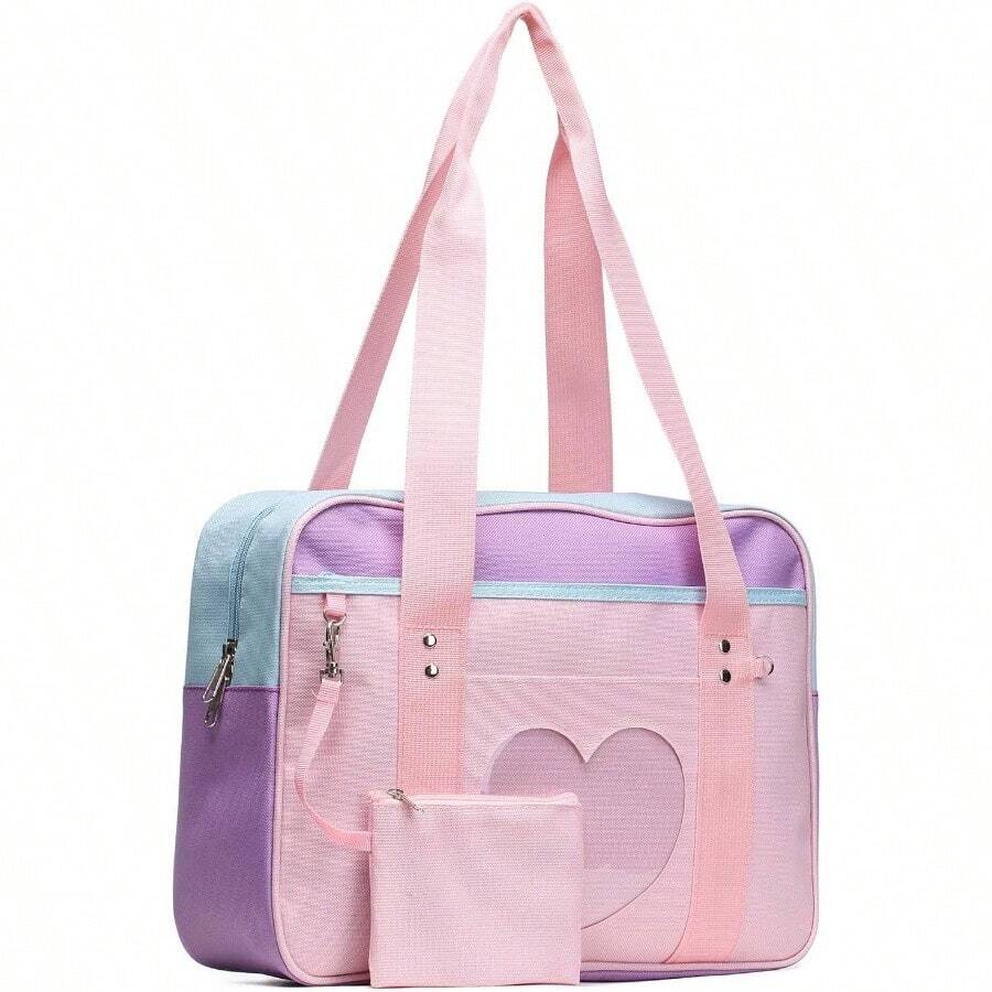 Kawaii Ita Bag Japanese School Bag Cute Tote Bag Large Shoulder Anime Heart Purse - Dây đeo màu hồng - Xem 1