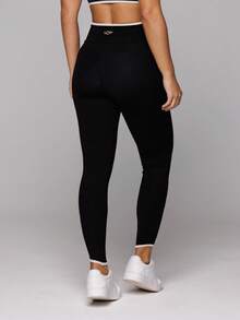 LOT FITNESS Black Polyamide Leggings With Pocket, Polyamide Gym, Women's Flower Duo Collection - Black - View 2