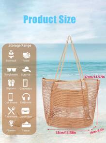 大容量可折叠网眼游泳包带口袋，沙滩网袋透明手提包挖沙袋适合海边度假，沐浴游泳洗漱用品收纳袋，网眼手提包学校手提包适合少女度假、假日、购物 - 卡其色 - 查看 3