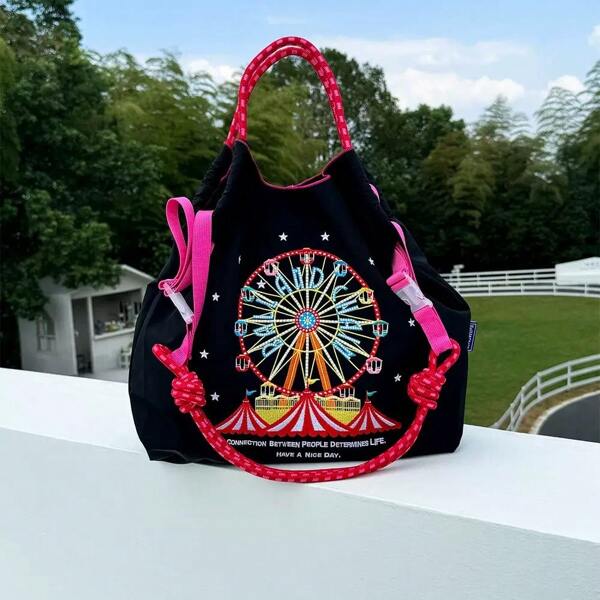 New Fashionable Simple Embroidered Nylon Tote Bag, Small Handbag, Bags For Ladies Fashionable