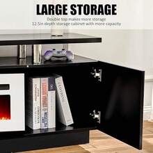 Modern High Gloss Fireplace TV Stand With 36"/40" Electric Fireplace – 70"/80" LED Entertainment Center, 2-Tier Cabinet For TVs Up To 80"/90" - Black & White - 查看 6