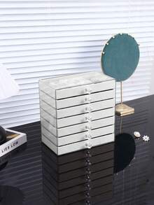 1pc, 7 Compartments 5 Layers Velvet Jewelry Box Drawer-Style Jewelry Box Ring Box Earring Storage Box Drawer-Style Jewelry Storage Box,3 Layers Clear Plastic & Velvet Drawers Jewelry Storage Box