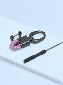 1 قطعة سلسلة مفاتيح من حبل جلد مُنسوج، سلسلة مفاتيح معدنية من سبيكة الزنك بنمط زهري للرجال، لوازم حقيبة ملونة بسيطة مع حامل بطاقة هوية، إكسسوارات للحقيبة والسيارة