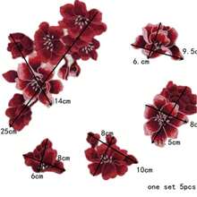 5pcs/Set Red Magnolia Flower Water-Soluble Embroidered Cloth Patch, Dress/Cheongsam Decorative Accessory, DIY - Red - View 3