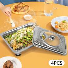 4pcs Chafer Pan Food Buffet Trays With Lid - Rectangular Chafing Dish Trays Buffet Tray Chafing Dish Food Warmer Rectangular Food Plate Stainless Steel - Silver - View 7