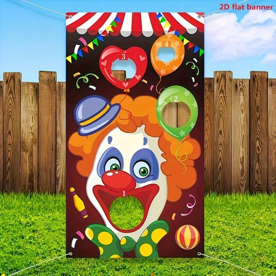 1pc 2D Circus Themed Toss Game, Fun Tossing Game Suitable For Family Gatherings And Birthday Party Decor. (Sandbag Color Random) - Multicolor 8 - View 1