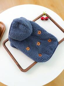 1pc Pet Clothes, Dog/Cat Apparel For Small Dogs/Puppies, Cute Happy Puppy/Kitten Outfit, Warm Fleece Hooded Jacket For Small Dogs, Blue