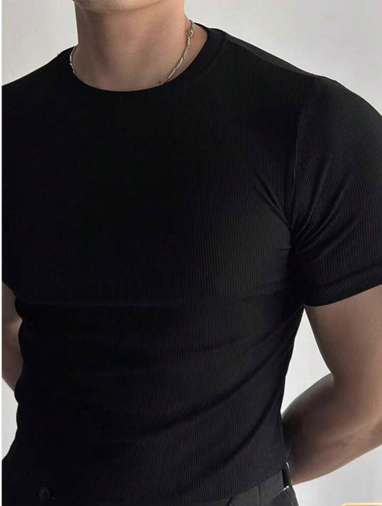 Men's Ribbed American Style T-Shirt..SLIM FIT MODEL - Negro - Añade 1