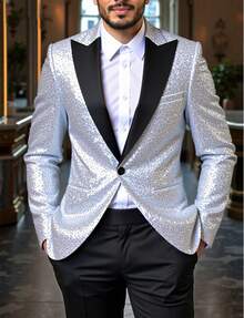 Men's Suit Party Jacket, Half Neck Sequin Suit Jacket, Suitable For Attending Dances And Parties, Is The Best Gift For Husbands To Attend Parties - Bạc - Xem 1