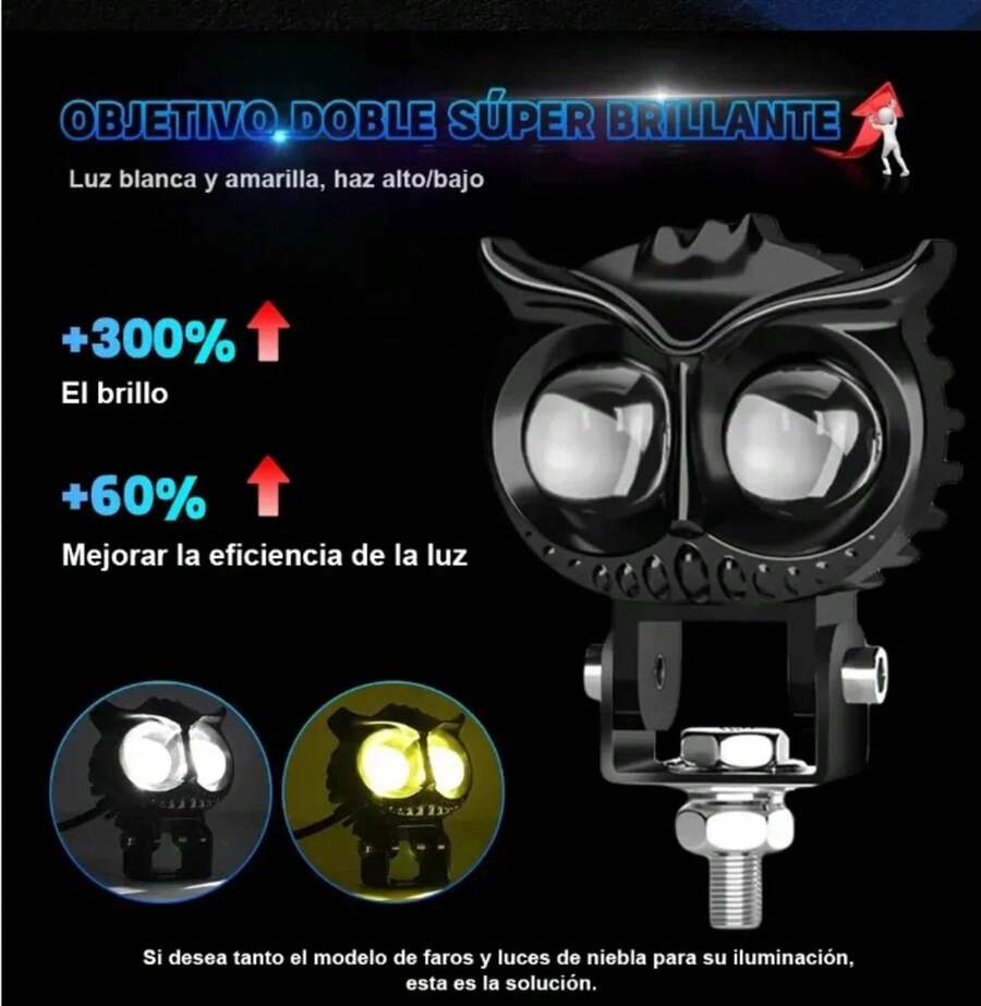 Faros de coche de búho, faros de motocicleta, focos LED de doble color amarillo y blanco, luces antiniebla para asistencia de conducción, UTV de coche, - versión prémium - Ver 1