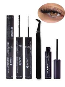 10ml Eyelash Glue And Sealant, Super Strong Adhesive For DIY Eyelash Extension, 5ml Eyelash Glue Remover, Eyelash Tweezers Set, 48-72 Hour Waterproof Cluster Eyelash Glue, Eyelash Extension Kit, Makeup Tools - Black - View 1