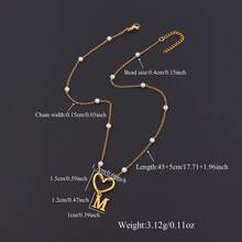 1pc New Hollow Heart-Shaped Letter Pendant Faux Pearl Beaded Necklace, For Women - Golden Stainless Steel - View 2