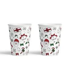 20 piezas/50 piezas Juego de vajilla desechable con temática de Papá Noel blanco para fiestas, vasos de papel desechables con temática navideña, vasos de 250 ml para café, vasos para bebidas frías