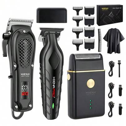 HIENA Men's 3pcs Beauty Set, Beard Trimming Tools, Electric Hair Cutting And Styling Tools. Hairstyle Design, Beard Grooming Tools, And Sideburns Trimming. Exquisite Packaging, Holiday Mood Gift