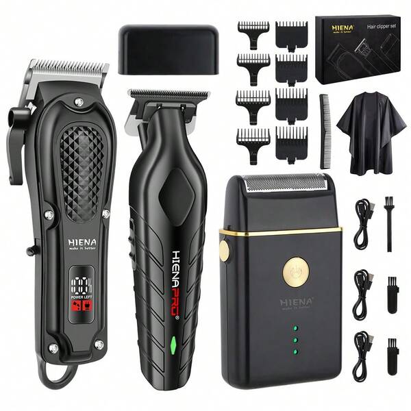HIENA HIENA Men's 3pcs Beauty Set, Beard Trimming Tools, Electric Hair Cutting And Styling Tools. Hairstyle Design, Beard Grooming Tools, And Sideburns Trimming. Exquisite Packaging, Holiday Mood Gift