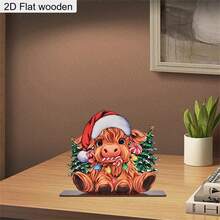 1 Piece Cute Christmas Elk Cow Christmas Tree Wooden Ornament 2D Flat Christmas Decoration Sign Plaque Christmas Desktop Centerpiece Decorations For Living Room Bedroom Office Bar And Dining Holiday Home Decor Ornaments Christmas Gifts - Multicolor - View 11