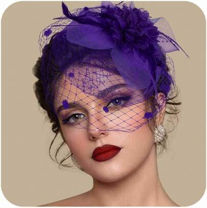 Fascinators Hats For Women Tea Party Hat Feather Mesh Headband Vintage Lace Cocktail Headwear Veil Hair Clip Church