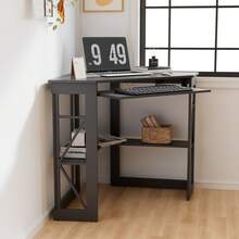 VECELO Triangle Corner Desk 90 Degrees Triangle For Computer, Small Space,Makeup Vanity Desk With Storage Shelves, Writing Desk