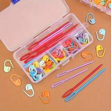 61 Stücke Häkel- und Strickzubehör-Set - Mehrfarbige Patchwork-Maschenmarkierer, Kunststoff-Nähnadeln, für Weben, Nähen und Stricken DIY-Basteleien, inklusive mehrerer Aufbewahrungsboxen