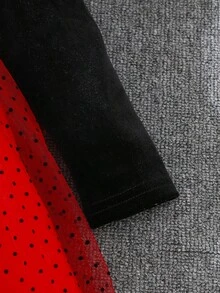 Vestido largo de manga larga de malla con lunares rojos y negros de terciopelo holgado y suelto con manga de campana para niñas, elegante para exteriores en otoño