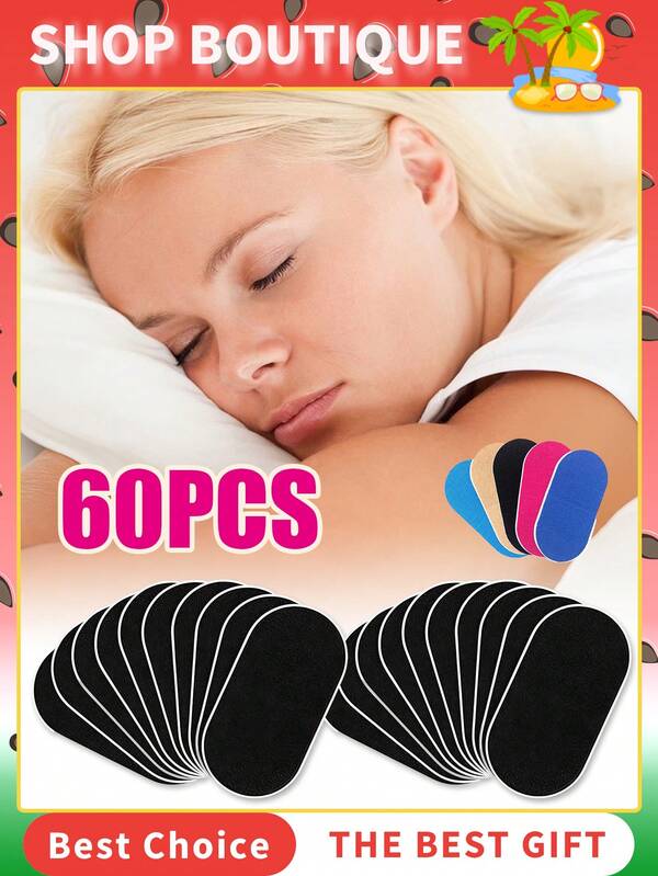 60/50pcs Black Breathable Anti-Snoring Tape To Help You Sleep Peacefully, Athletic Strips For Snoring & Sleeping, Pain Free Removal, Hypoallergenic, Latex Free & Gentle On Skin,Strong Hold Pain-Free Removal