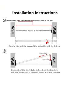 2根/1根白色免打孔可调节长度窗帘杆，浴帘杆 - 简约铁艺可伸缩窗帘杆，适用于厨房、浴室、衣柜、鞋架