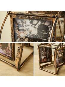 1个创意复古旋转摩天轮相框 - 4英寸/5英寸个性化家庭相框，可容纳12张照片，需自行组装，包含ABS塑料相框和随机图案插片 - 生日礼物、家居装饰、办公桌配件、情人节惊喜、复活节纪念品、客厅装饰、家庭回忆珍藏 - 銅色 - 查看 6