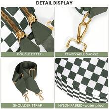 Checkered Bum Bags For Women Crossbody,Nylon Crossbody Bag Large Fanny Pack Checkered Purse Oversized Slouchy Belt Bag - 綠色格子 - 查看 5