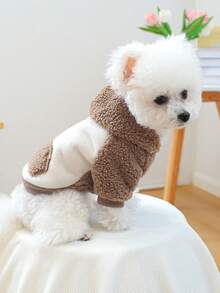 1 件宠物服装，适合小型犬/猫的狗/猫服装，可爱快乐的小狗/小猫服装，温暖舒适的韩式连帽衫 - 咖啡色 - 彩色 - 查看 6